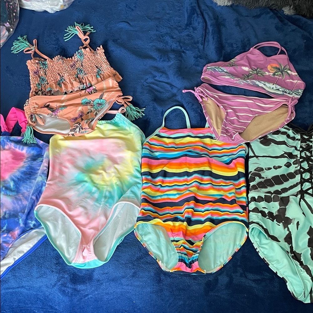 Girls size 7/8 Colorful Kids One Piece Swimsuit lot of 6